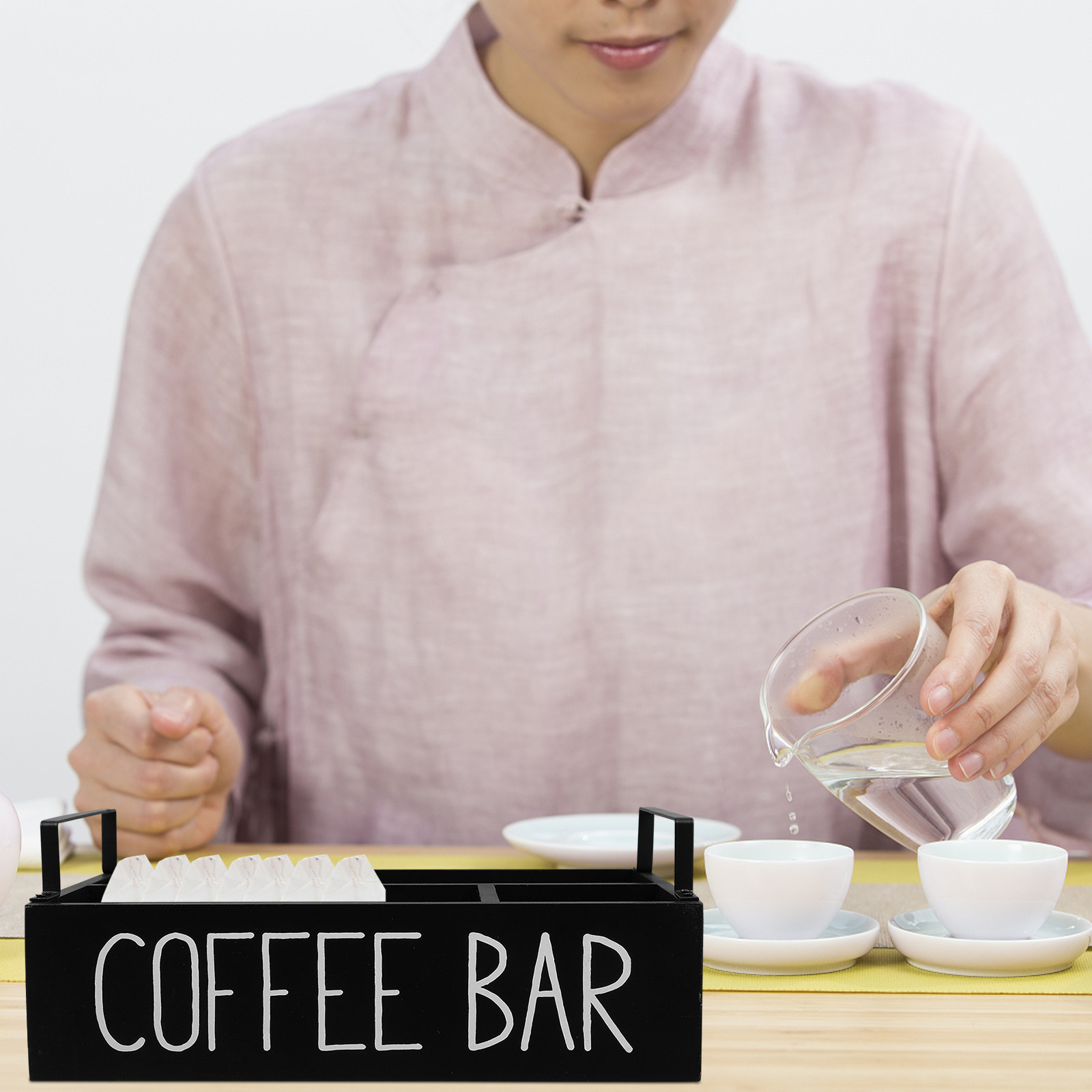 Coffee Tea Sugar - Wooden Tea Bag Organizer Multi-Compartment Coffee
