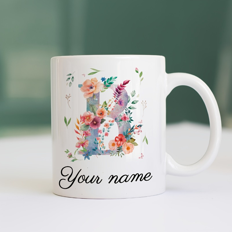 Custom Name/Text Floral Initia - Coffee Tea Name 评论和价格