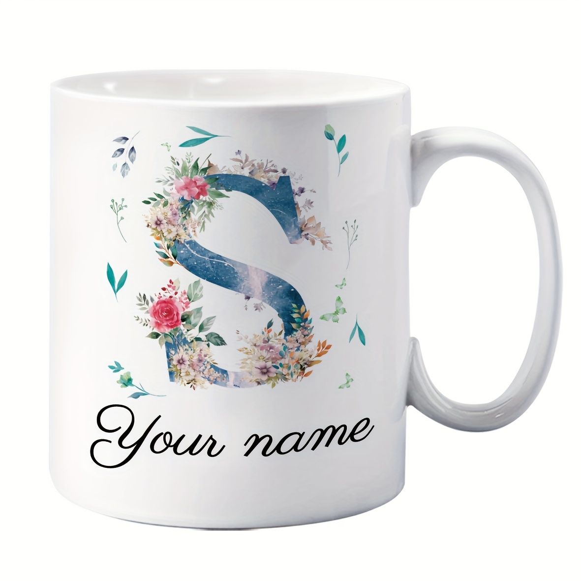 Custom Name/Text Floral Initia - Coffee Tea Name 评论和价格
