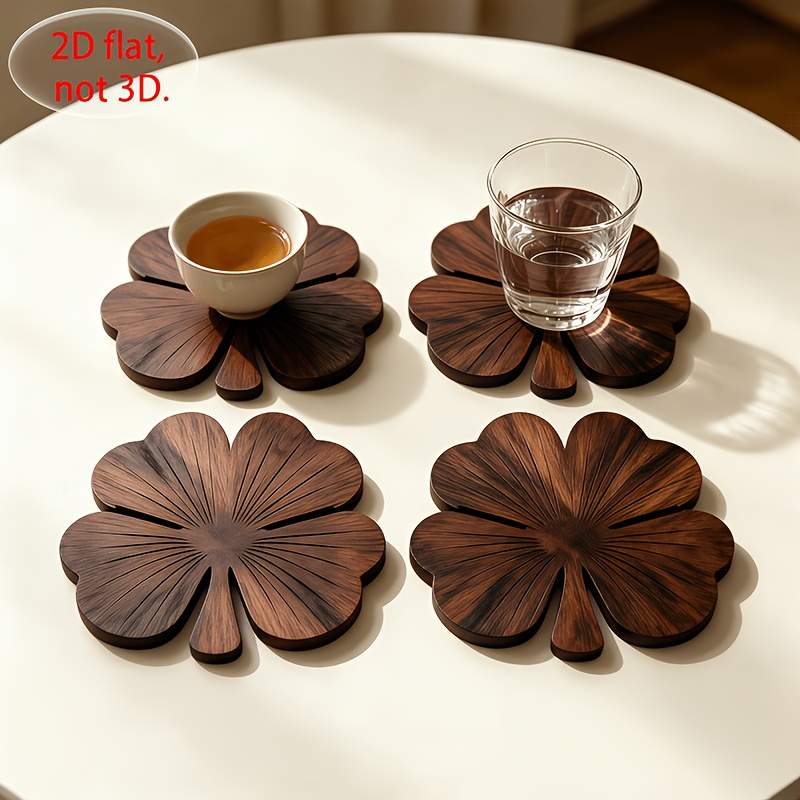 4Pcs 2D Flat Clover Wooden Coa - Coffee Tea And Sugar Set 评论和价格