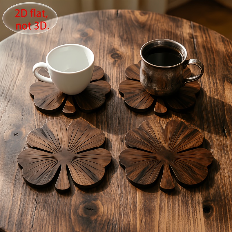 4Pcs 2D Flat Clover Wooden Coa - Coffee Tea And Sugar Set 评论和价格