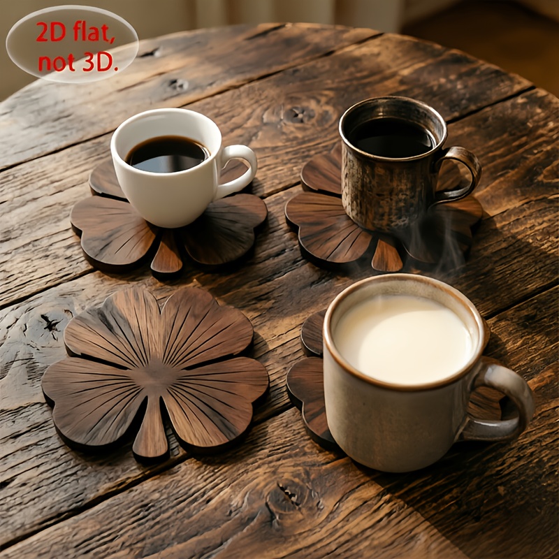 4Pcs 2D Flat Clover Wooden Coa - Coffee Tea And Sugar Set 评论和价格