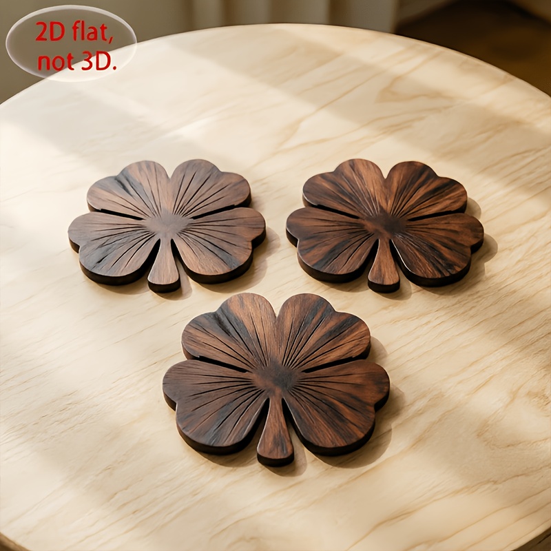 4Pcs 2D Flat Clover Wooden Coa - Coffee Tea And Sugar Set 评论和价格