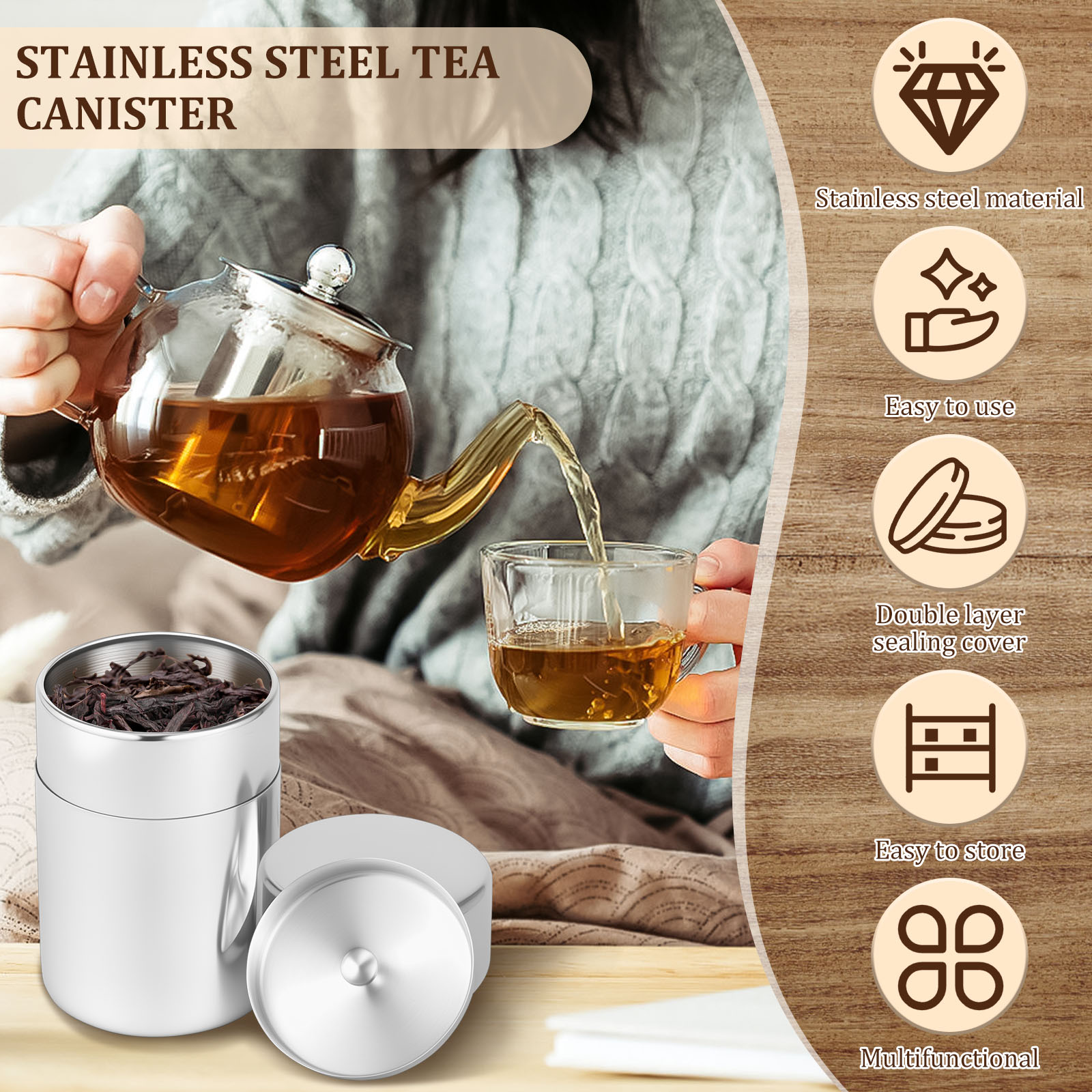 Stainless Steel Tea Leaf Tins  - Coffee Tea Sugar 评论和价格